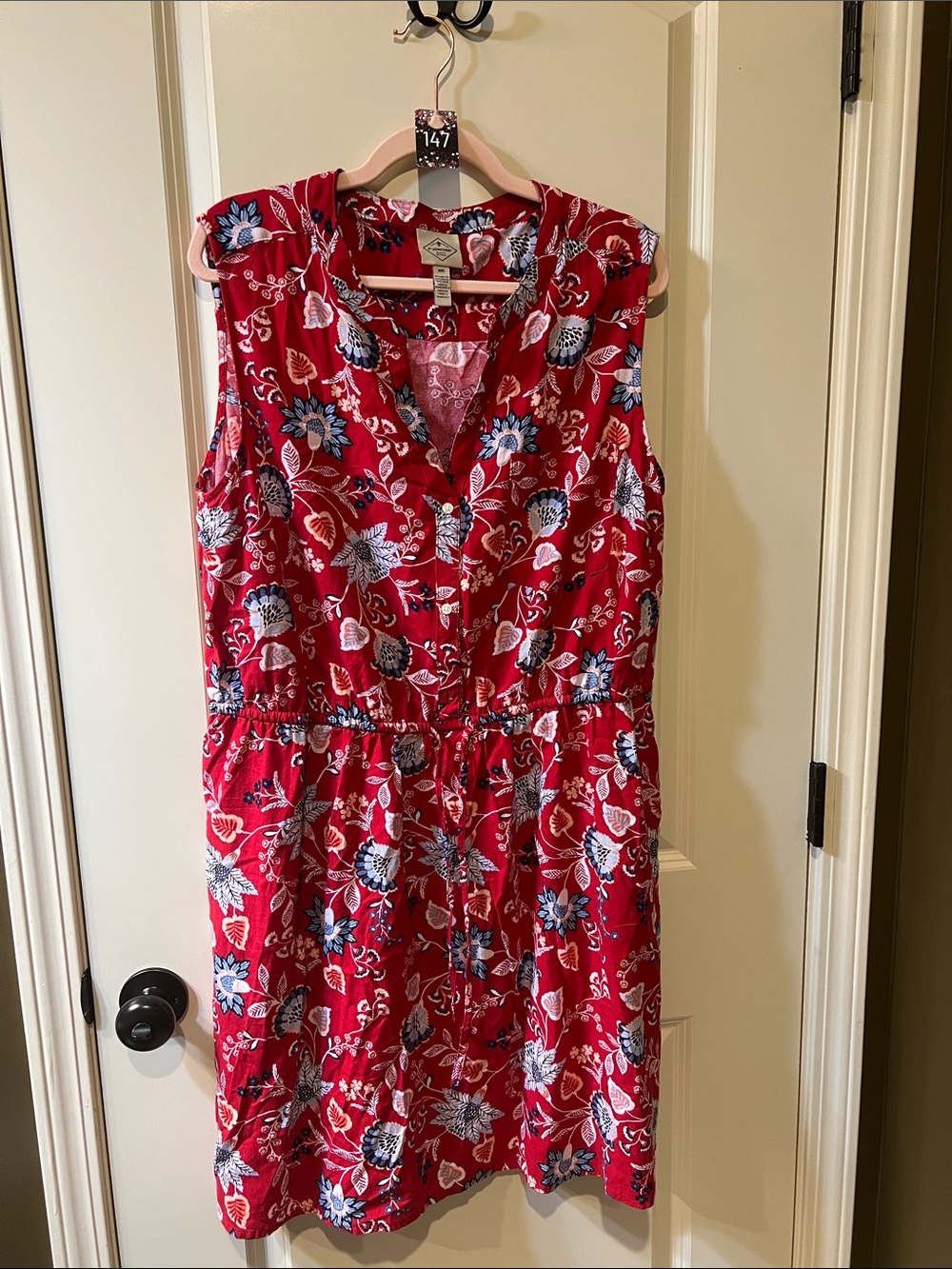 St. John's Bay Red Floral Sleeveless Drawstring Midi Dress